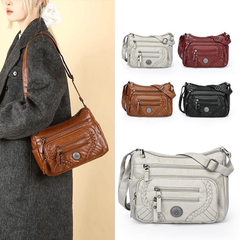 Сумка через плечо большой емкости из мягкой кожи, многослойная сумка через плечо для женщин среднего и пожилого возраста