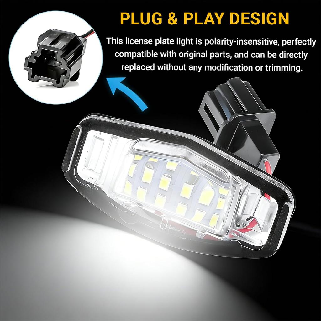 2PCS LED License Plate Lights, 6500K White Super Bright Tag Lamp Assembly Replacement, 18-SMD License Compatible with Honda Accord Sedan Odyssey