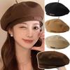 Retro Handmade Beret Spring Autumn Women Black Beige Woolen Beret Khaki Brown Painter Hat Female Winter Temperament Sense Cap