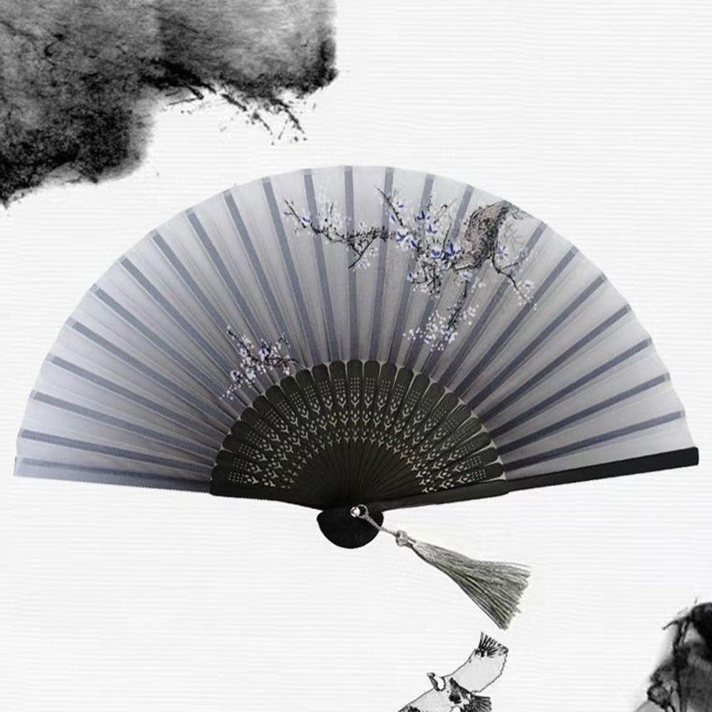 Шелковый складной веер в винтажном стиле с цветным стержнем, классический танцевальный веер, украшение для дома