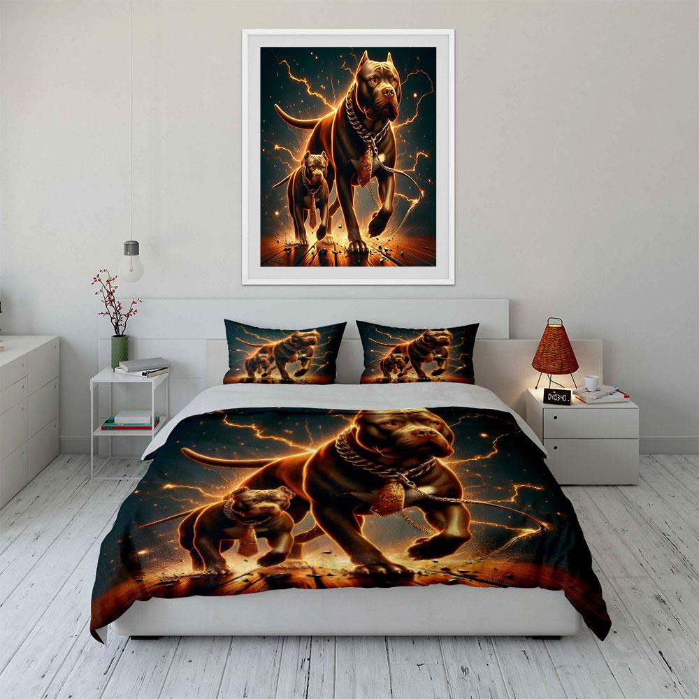 "Dog Art Print Decoration Set" Bedding Set with 1 Duvet Cover 2 Pillowcases Single Double King Queen, Gift