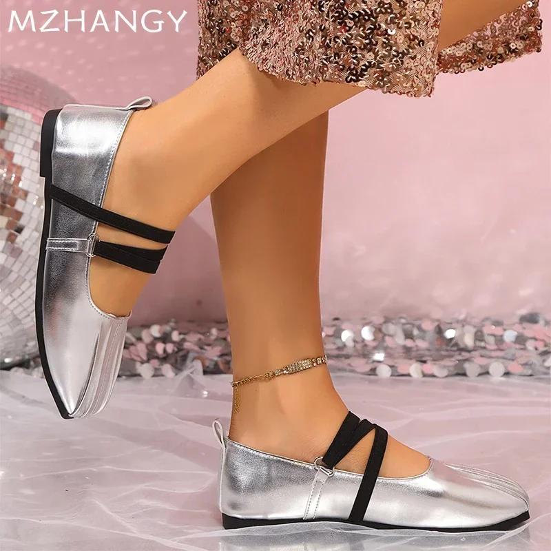 Модные женские кожаные балетки для танцев с плоским квадратным носком, женские туфли на плоской подошве 2025 года, модные элегантные осенние туфли Zapatillas Mujer