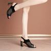 2026 Summer New Lacquer Breathable Women's Coarse Heel Hollow Mesh High Heel Women's Shoes Women's Fish Mouth Shoes