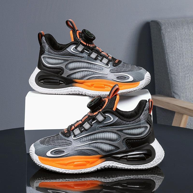 Boys' leather-faced athletic shoes, spring collection, breathable mesh design, suitable for older children, basketball shoes, running and training