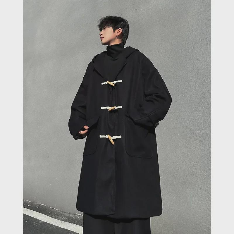 Мужское толстое шерстяное пальто в корейском стиле: Красивый, теплый, высококачественный, свободный, длиной до колена для осени/зимы