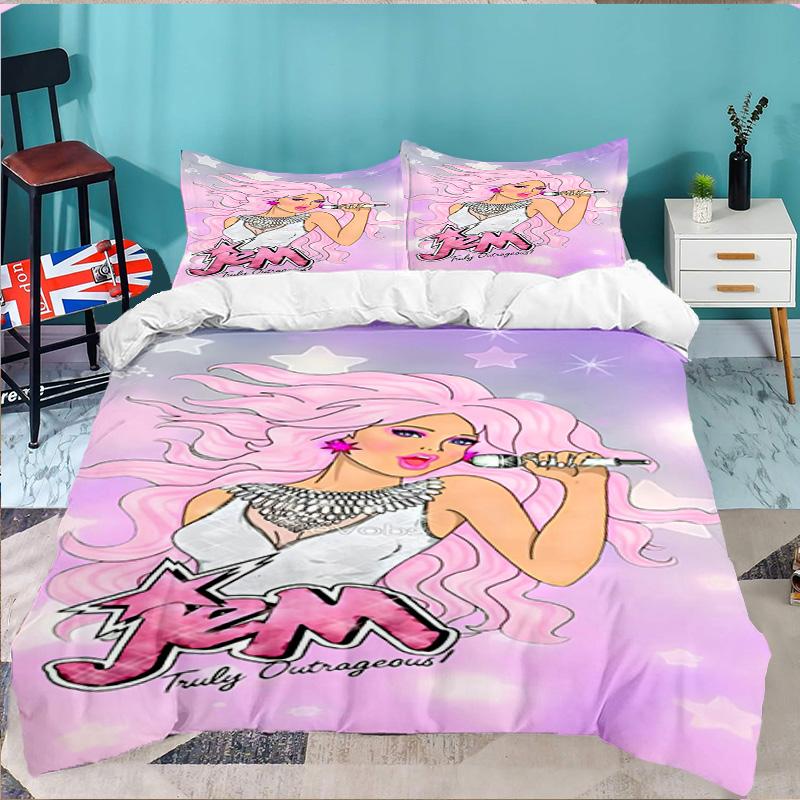 Jem Holograms Neon Art 3pcs Bedding Set,Including 1pc Duvet Cover And 2pcs Pillowcases Perfect Gift for Christmas,Ideal for Bedroom, Dormitory