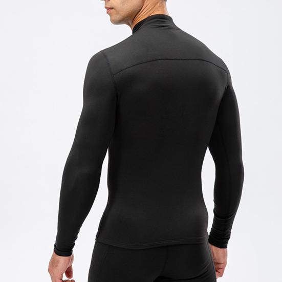 Осень Зима Мужской Термотоп Плюшевая Подкладка Застежка-молния Воротник-стойка Рубашка с Длинным Рукавом Приталенный Эластичный Повседневный Однотонный Теплый Базовый Слой для Холодной Погоды