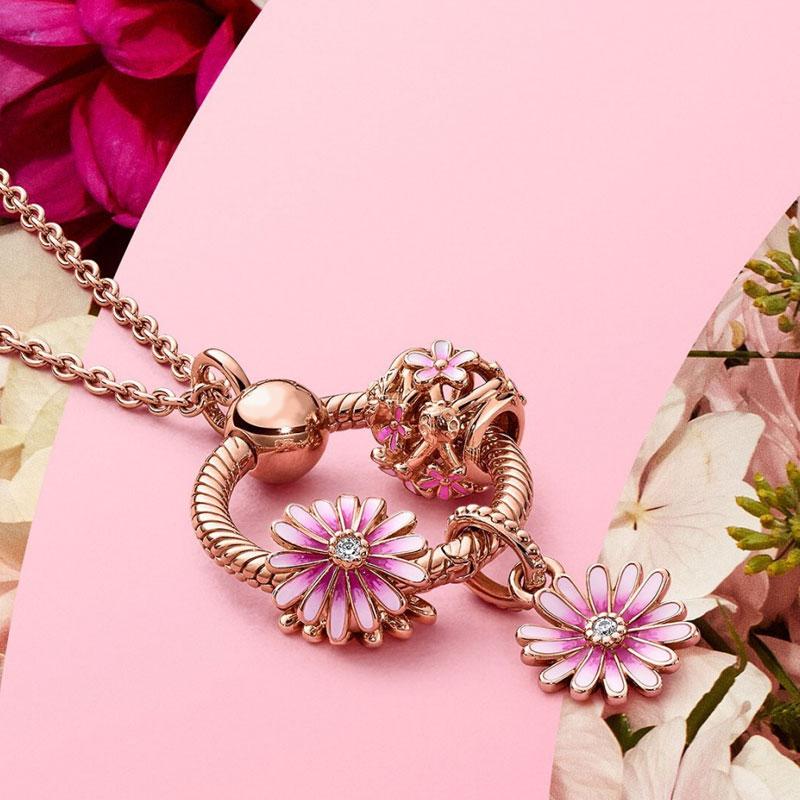 100% S925 Sterling Silver Pendant Sparkling Snowflake Rose Daisy Flower Bee Clip Charm Bead Fit Original Bracelet Jewelry