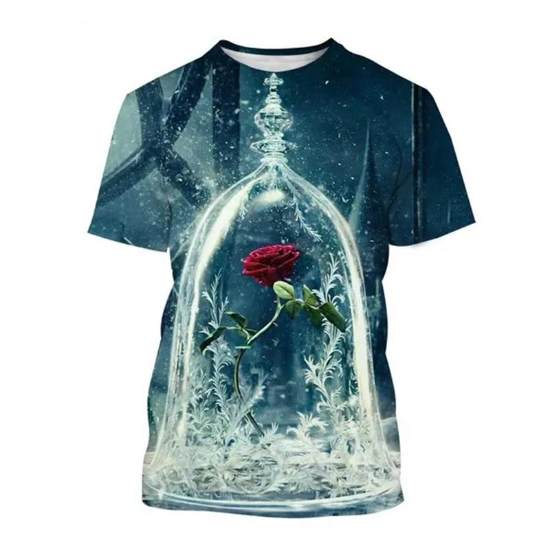 Новая модная мужская футболка с 3D-печатью Rose, популярная мужская футболка с цветочным принтом Rose для мужчин и женщин в стиле Харадзюку, повседневная футболка большого размера с коротким рукавом