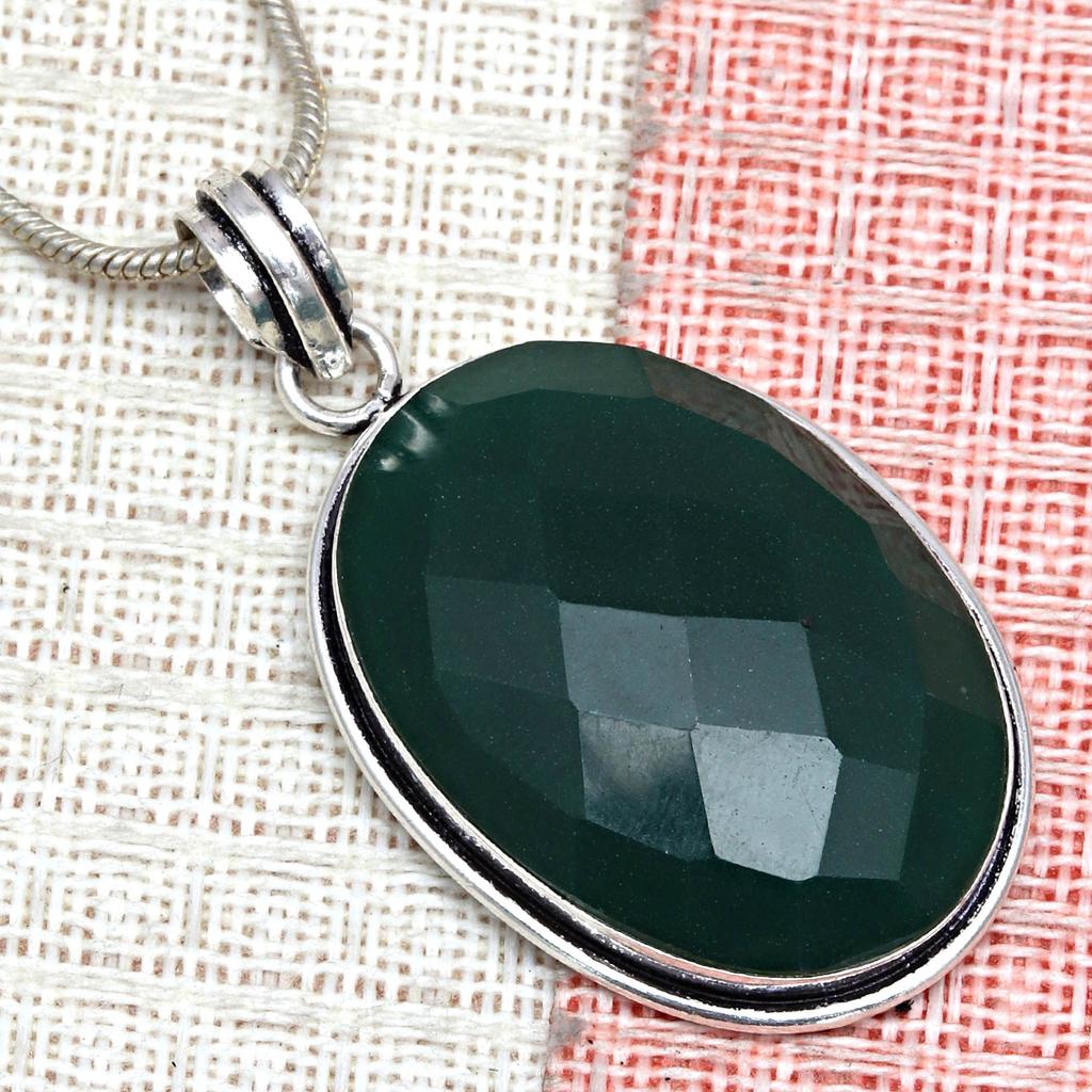 Onyx Green Pendant Set Earrings Jewelry Gemstone Handmade Ethnic