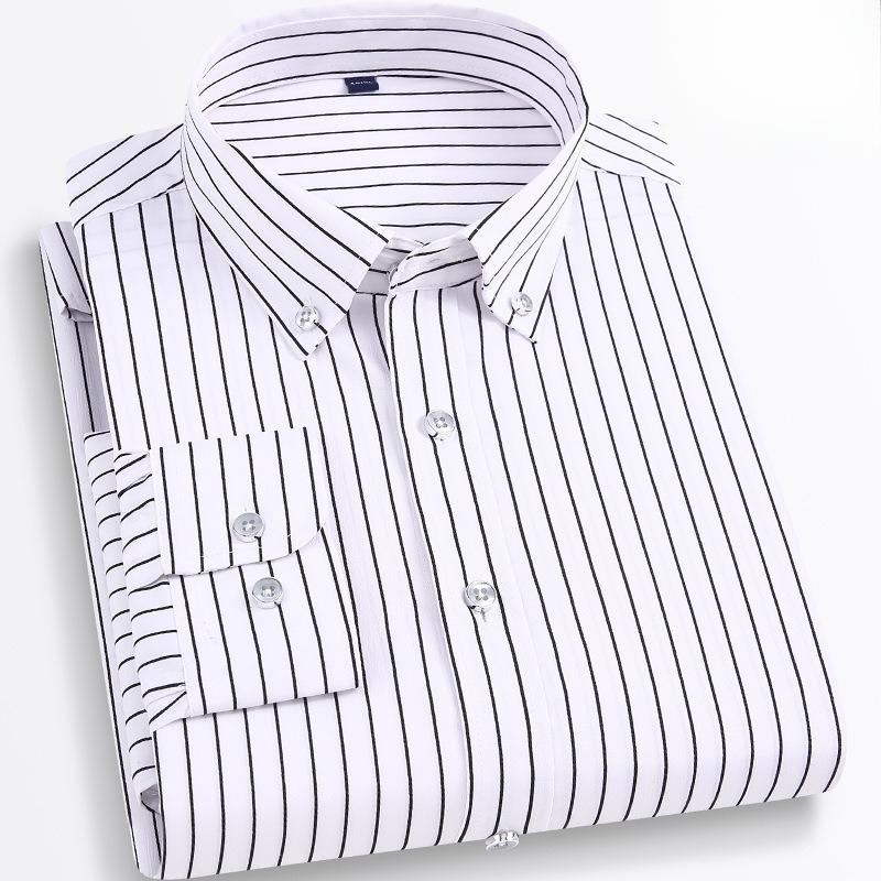Весна-Осень Эластичная рубашка с длинным рукавом для мужчин Полосатая рубашка для похудения для мужчин
