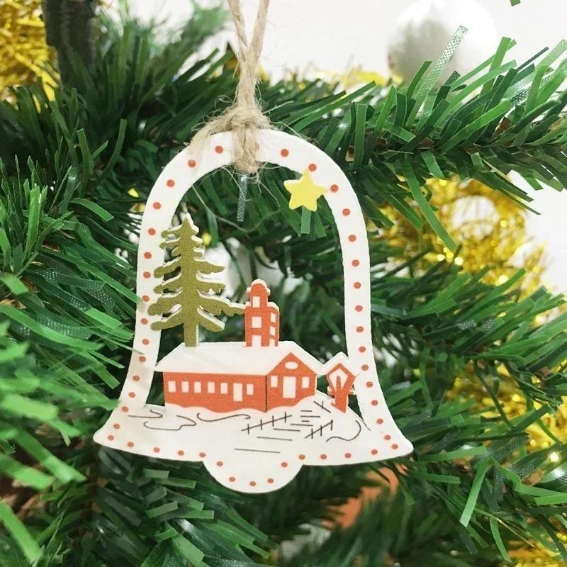 1Set Christmas Tree Hanging Ornaments Wooden DIY Pendant Bells Santa Claus New Year Decor Christmas Home Party Decor Supplies