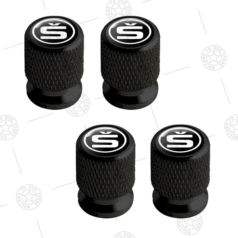 4pcs S Logo Car Wheel Tire Valve Caps Air Stem Aluminum Accessories For Skoda Superb Octavia Karoq Kamiq Kodiaq Fabia Vision