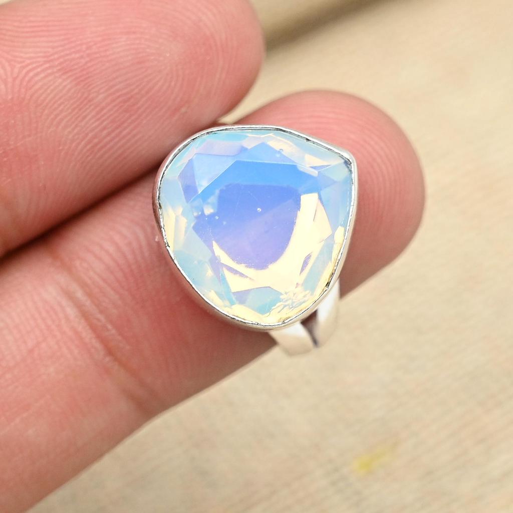 Кольцо ручной работы из стерлингового серебра 925 пробы с молочным опалом, подарок на день Святого Валентина, все размеры