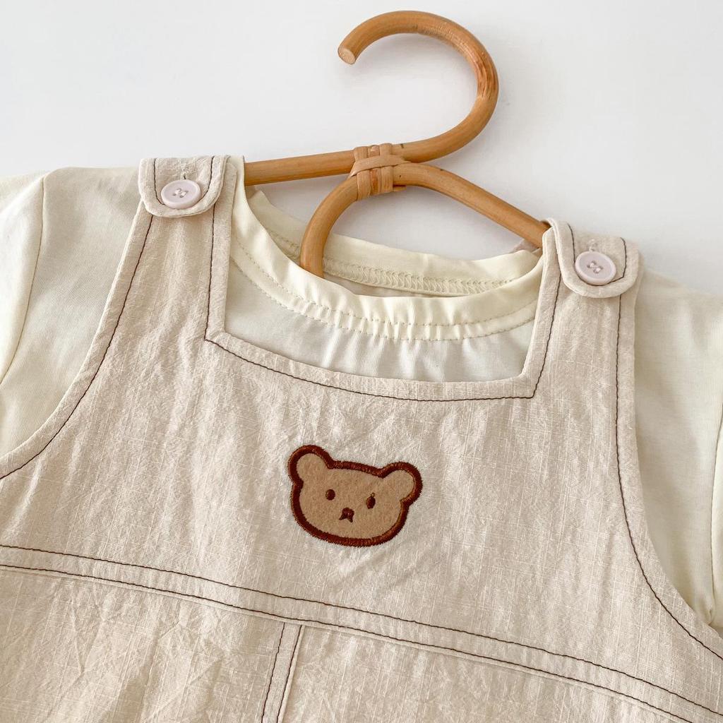 Unisex Baby Bear Denim Romper - Summer Snap Crotch Crawling Suit