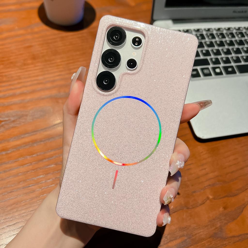 Simple and Suitable for Samsung S25ultra Mobile Phone Case Thin Circle Colorful Magnetic Absorbing S24FE Flash Powder S23 Protection Case