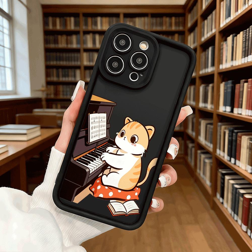 Мультяшный чехол для телефона с изображением кота, играющего на пианино, ударопрочный, мягкий, для Xiaomi Redmi Note 15 14 13 12 11 10 9 8 Pro, противоскользящий, защищающий от падений