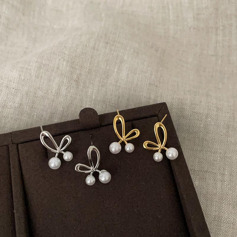 Серьги-гвоздики Design Sense Love Bow Pearl, женские, нишевые, уникальные, модные, темпераментные, универсальные серьги