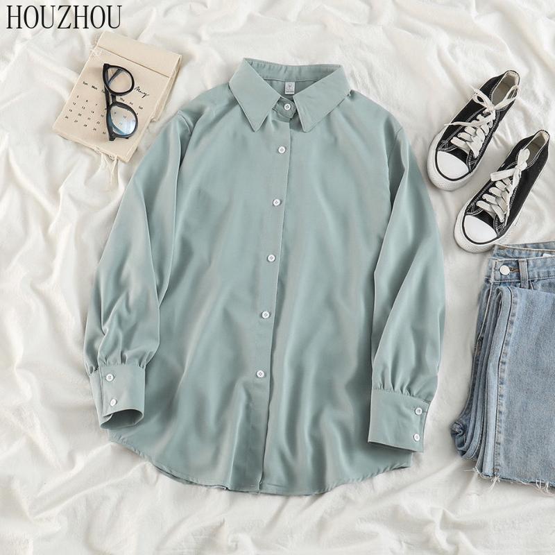 HOUZHOU шифоновая рубашка женские классические ретро корейские офисные женские элегантные повседневные топы большого размера