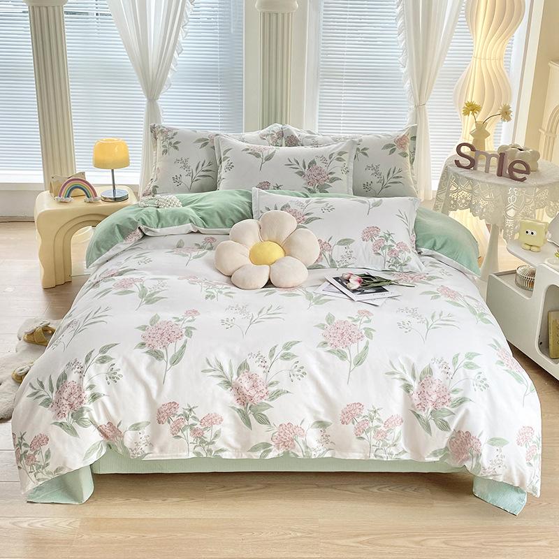 Маленький свежий чистый хлопок четырехсекционный простыня трехсекционный пододеяльник постельное белье