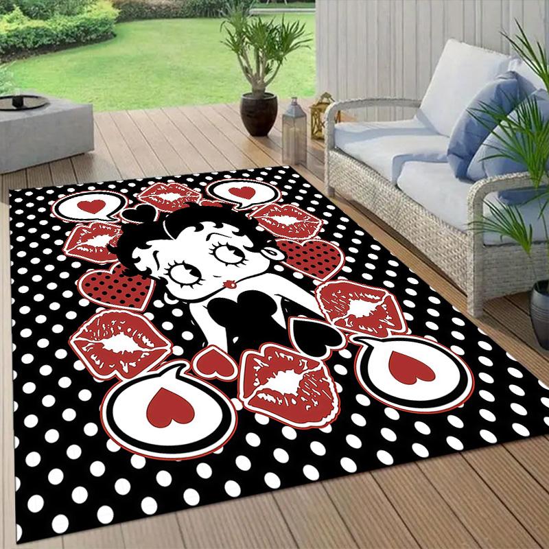Betty Boop Flannel Pattern Square Carpet,Area Rug,Carpet Rug for Living Room Bedroom Sofa Playroom Decor,Non-slip Floor Mat
