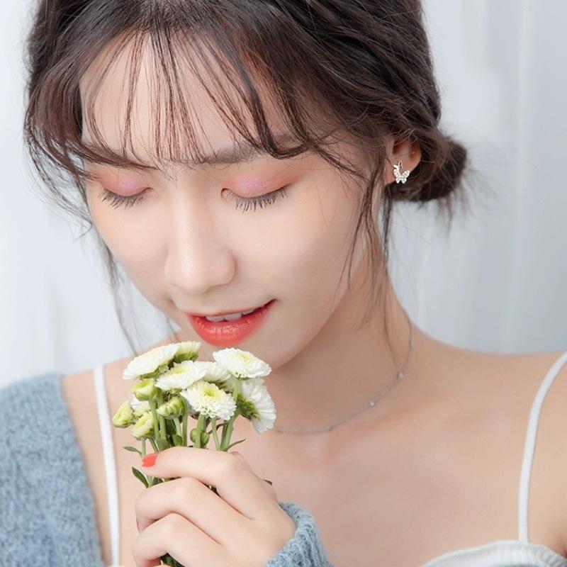 Серьги-пусеты с двойной бабочкой, женские изысканные серьги высокого класса, маленькие и модные универсальные серьги для пирсинга ушей