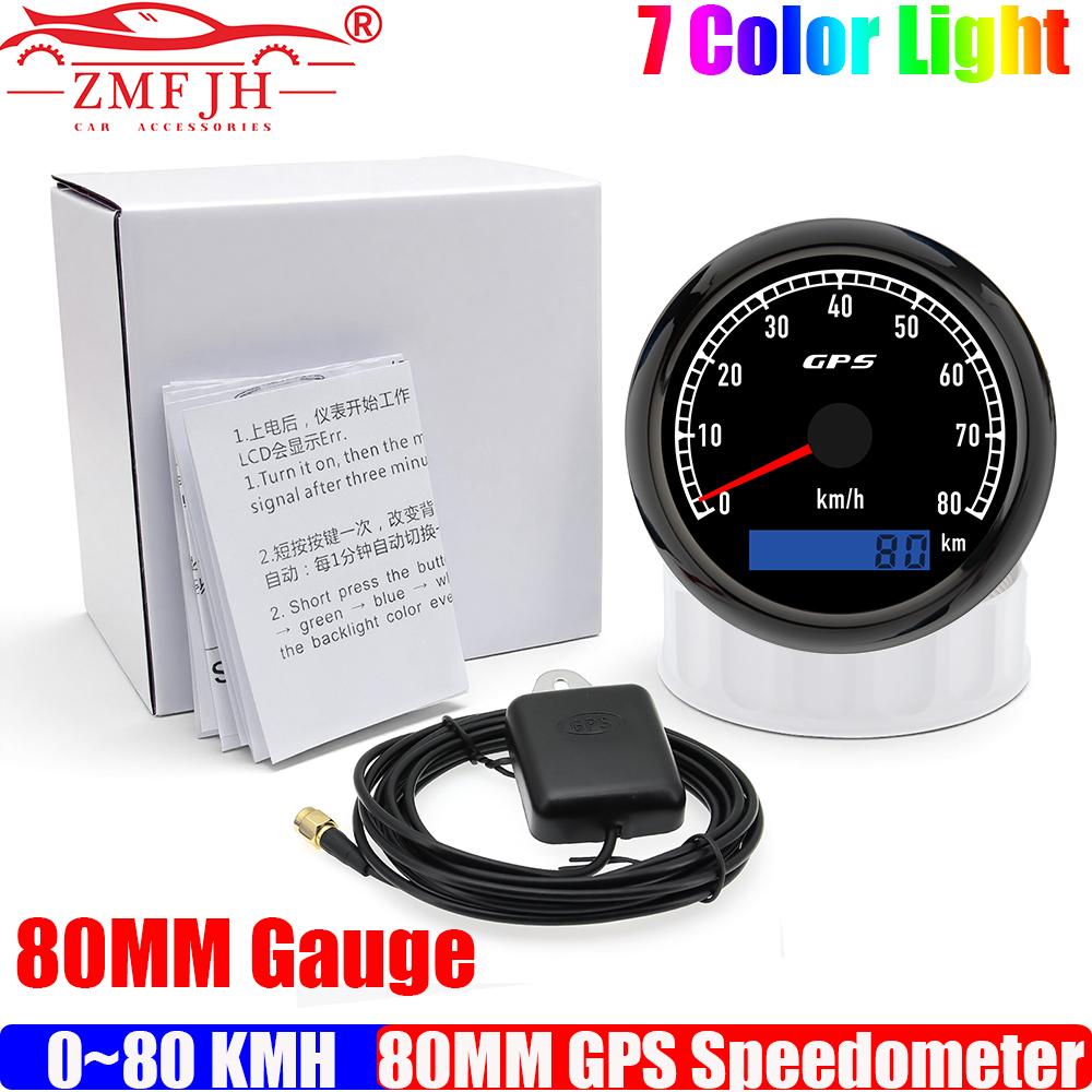 ZMFJH 80MM GPS Speedometer Gauge with GPS Antenna 7 Color Light for Marine Boat Yacht Auto Car 0-60KMH,0-80KMH,0-120KMH,0-200KMH