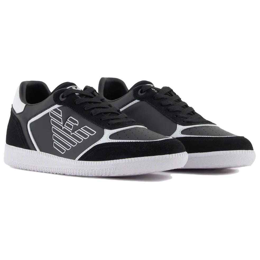 Emporio Armani EA7 Кожаные кроссовки на шнуровке с круглым носком, на плоской подошве, низкие, унисекс, Черные 7X000405AF19826MC001