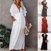 Woman Bohemian Boho Fashion Elegant Sexy V Neck Bikini Cover-ups Long White Tunic Casual Summer Beach Dress Elegant