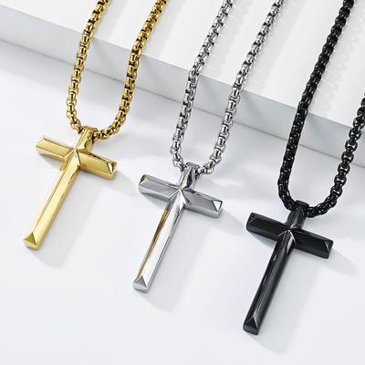 New Simple Stainless Steel Cross Pendant Necklace for Men Women