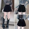 Women's Black Velvet High-Waisted A-Line Shorts - Slimming Wide-Leg Design for Fall/Winter 2025
