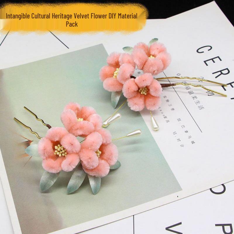 DIY Plush Flower Kit with Scissors, Pig Bristle Brush, Solid Wood Clip, Silk Board for Beginners
