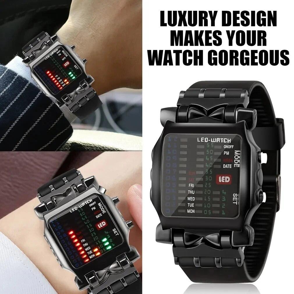 Binary Led Watch Creative Waterproof Business Electronic Watch Mens Trend Luminous Gift Sports Couple Date Time Display Watch 2