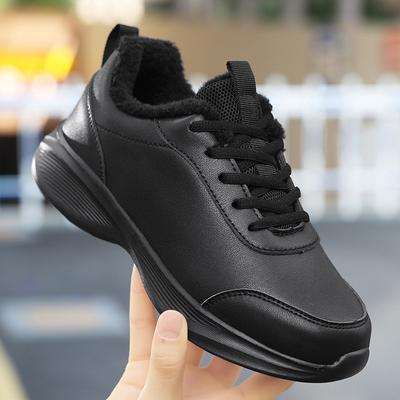 Женские зимние кроссовки с мехом Черные кожаные кроссовки Женские Нескользящие Повседневные туфли для женщин Теплые Водонепроницаемые Спортивные туфли Женские