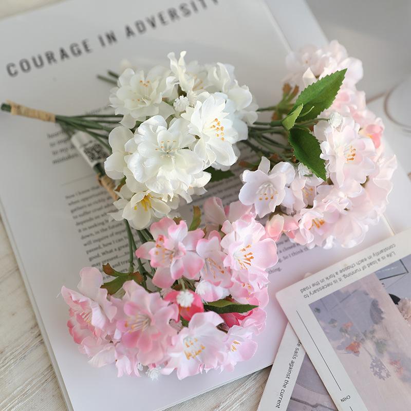 Cherry Blossom Branch Bouquet Short Branch Spring Peach Flower Artificial Flower Home Decoration Small Bouquet