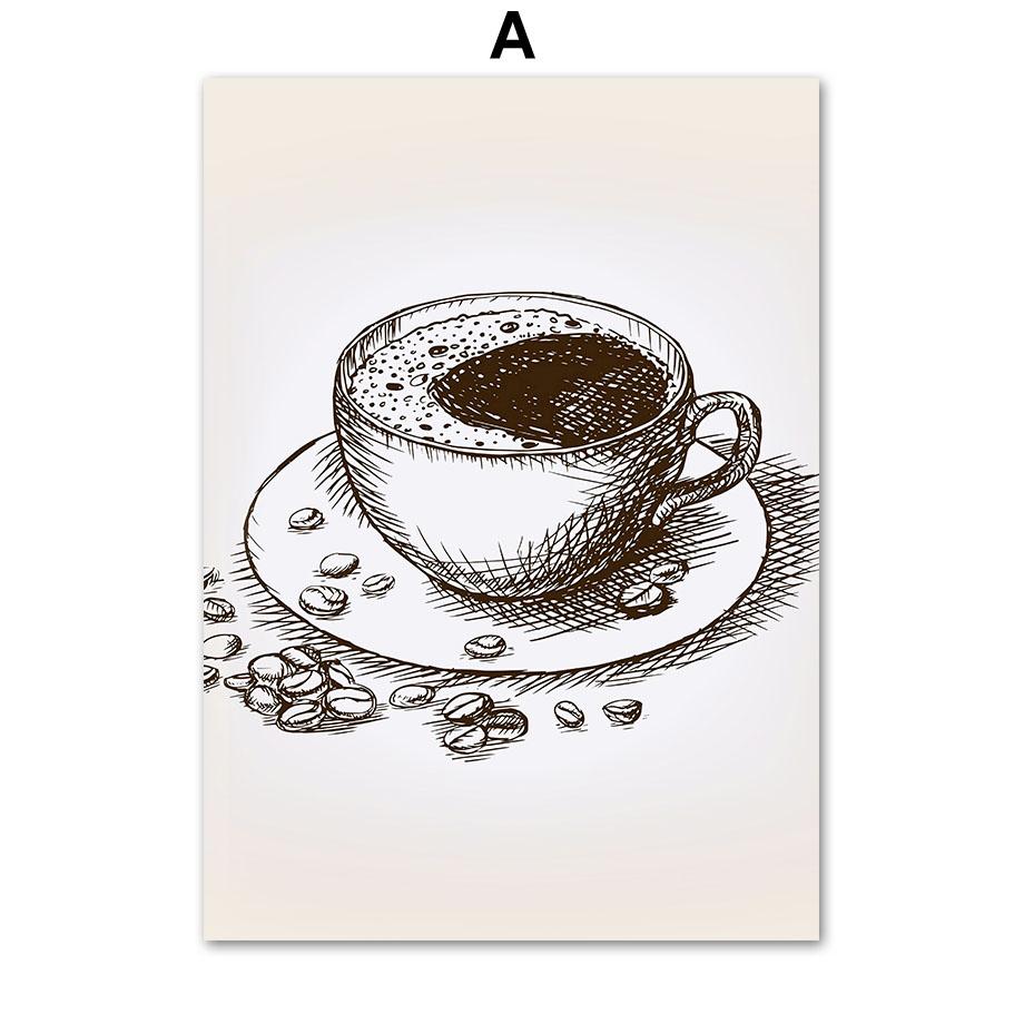 Абстрактная линия кофе Определение Coffea Arabica Wall Art Холст Картины Плакаты и принты Настенные картины Кафе-бар Кухонный декор