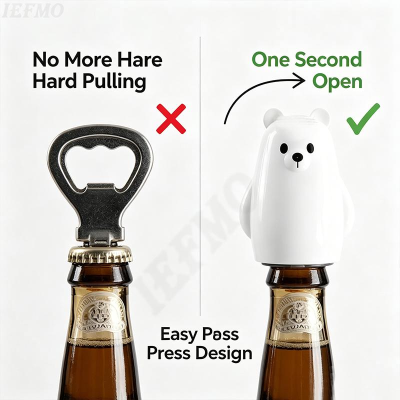Portable Push Down Bottle Opener Polar Bear Cute Cap Soda Can Remover Press Type Jar Opener Beer Kitchen Gadgets