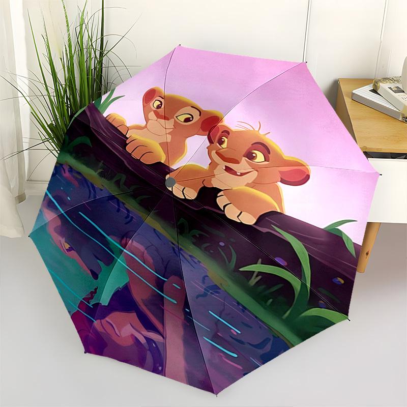 Lion Cubs, Reflection Themed Automatic Opening and Closing Umbrella, Brightly Colored 8-rib Portable Umbrella, Suitable for Men and Women, A Perfect G