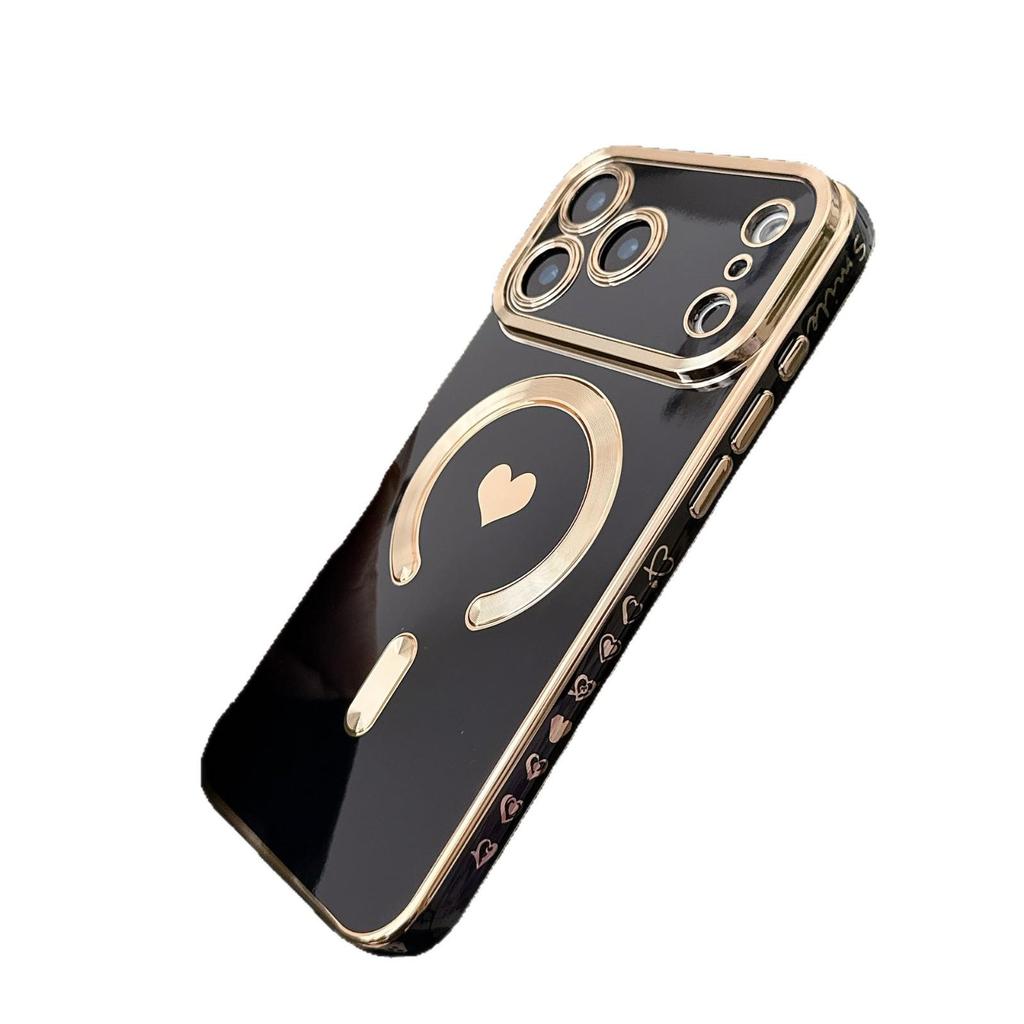 Однотонный магнитный чехол-сердечко для iPhone 17/16 Pro Max, гальванизированный, мягкий, полное покрытие.