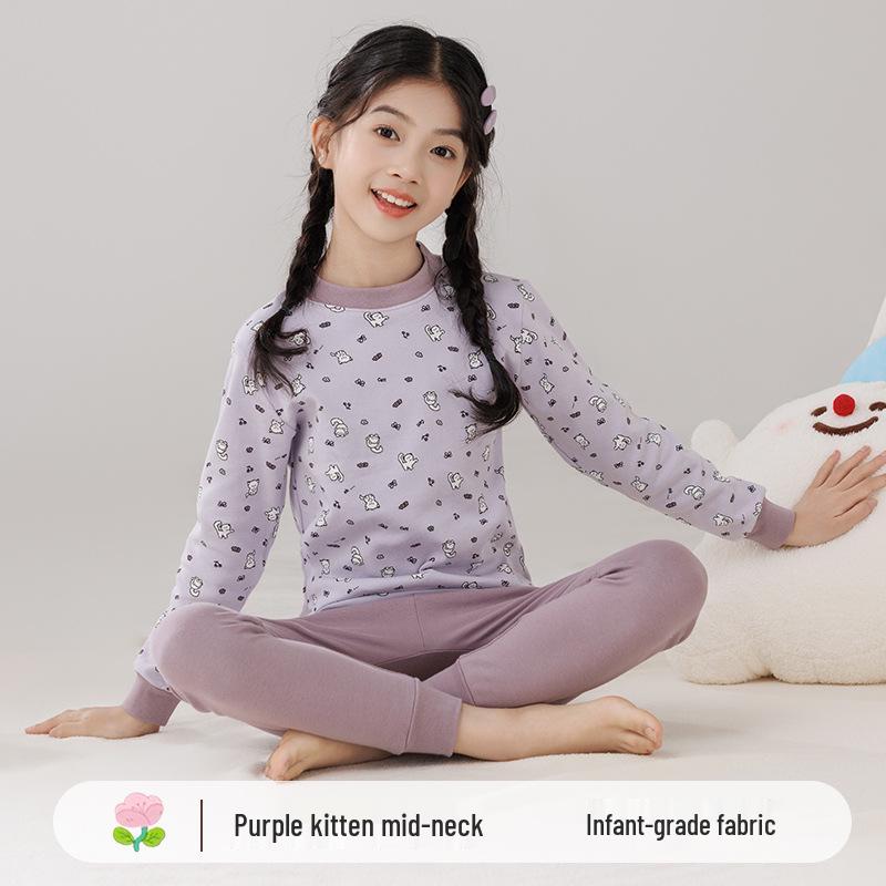 Детская теплая хлопковая пижама: Водолазки и брюки для мальчиков и девочек