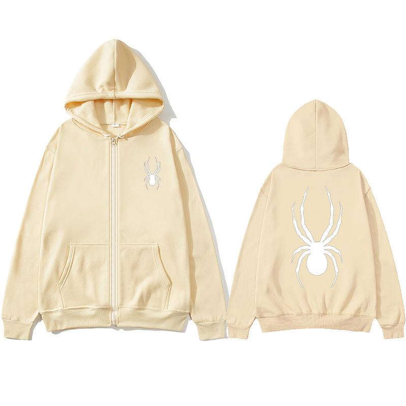 Белый паук, женская толстовка на молнии с карманом и длинным рукавом, большой размер, белый паук с принтом, женская толстовка, осень-зима, свободные толстовки на молнии, стили букв с капюшоном