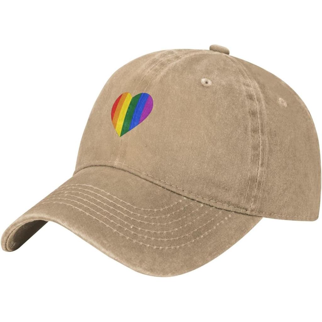 LGBT Rainbow Heart Baseball Cap Washed Cotton Dad Hat Adjustable Sun Protection Casual Cap