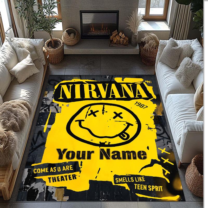 Nirvana Crystal Velvet Rug, Custom Name Text Personalized Non‑Slip Floor Mat for Home Decor Gift