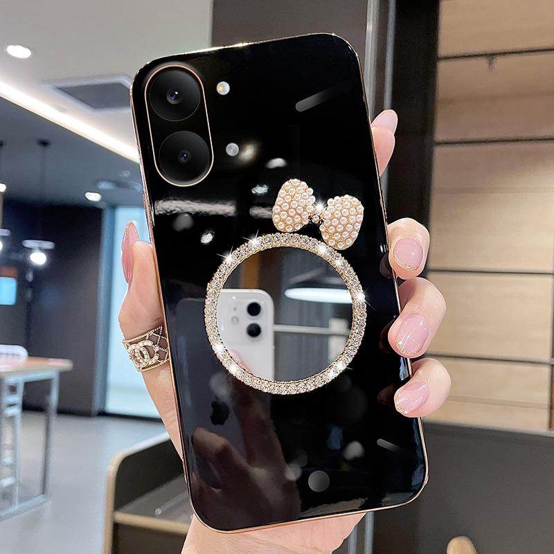 For Xiaomi Poco X8 Pro Case Soft Plating brick inlaid pearl butterfly makeup mirror Smooth Electroplated For Xiaomi Poco X8 Pro Back Cover