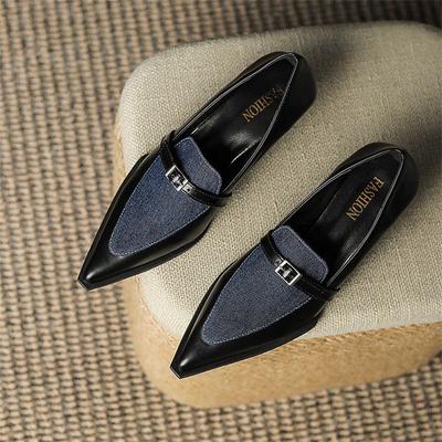 Новый летний стиль Модные Удобные Износостойкие Пряжка ремня Толстый каблук Средний острый носок Подходящие женские туфли-лодочки