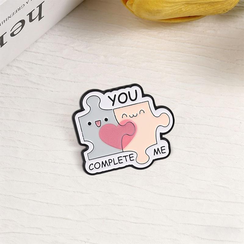 Xiaomi You Complete Me Puzzle Heart Enamel Pin Creative Puzzle Pieces & Romantic Phrase Brooch Bag Lapel Badge Valentine Jewelry Gifts