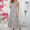 Сексуальное платье с V-образным вырезом и открытой спиной с леопардовым принтом для женщин, летнее элегантное платье для вечеринок и клуба, длинное женское повседневное плиссированное облегающее платье с бретельками через шею 26265