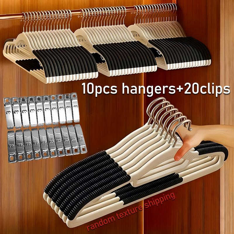 30Pcs (10 шт. Вешалок для брюк + 20 шт. Зажимов ) Противоскользящий и нержавеющая сталь | Компактное хранение в шкафу | Белый Оранжевый Домашний Органайзер