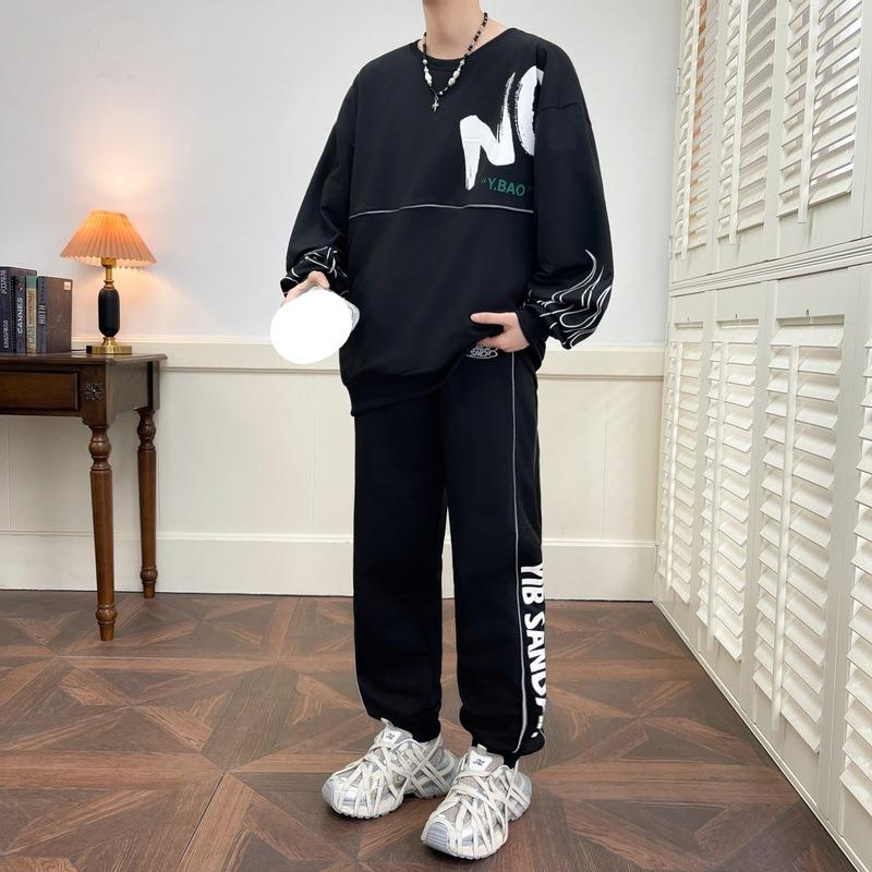 Мужской повседневный спортивный костюм в стиле свежего студента, модный спортивный наряд, повседневная молодежная одежда для мальчиков, комплект из двух предметов с длинным рукавом для ношения под одеждой