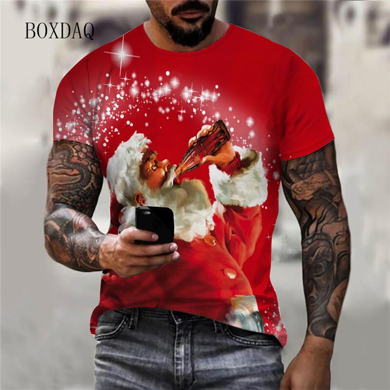 3d Print Cartoon Santa Claus Men's T-shirts Short Sleeve Round-Neck Christmas Style Street Male Tees 6XL Plus Size Tops New Year